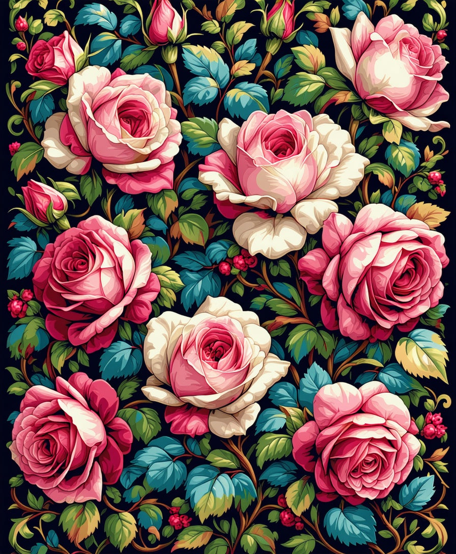 Vintage Rose Garden Floral Pattern Rug
