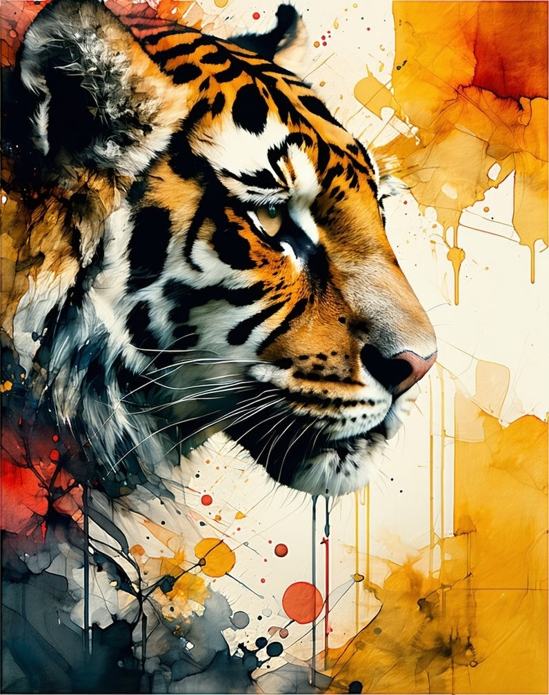 Striking Tiger Abstract Watercolor Splash Rug