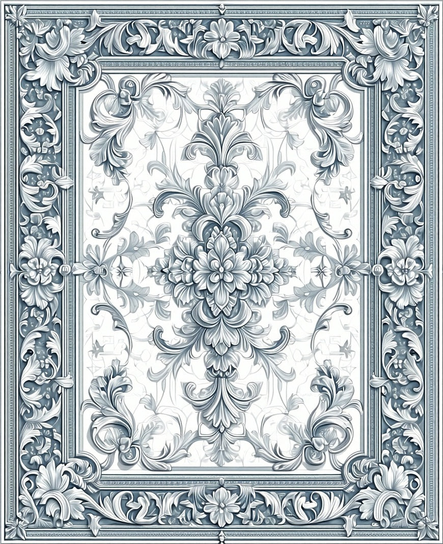 Ornate Floral Scrollwork Design Rug