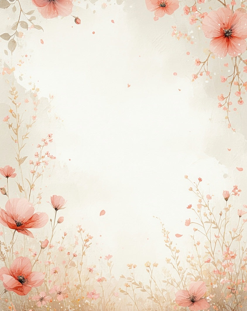 Soft Peach Floral Meadow Design Rug