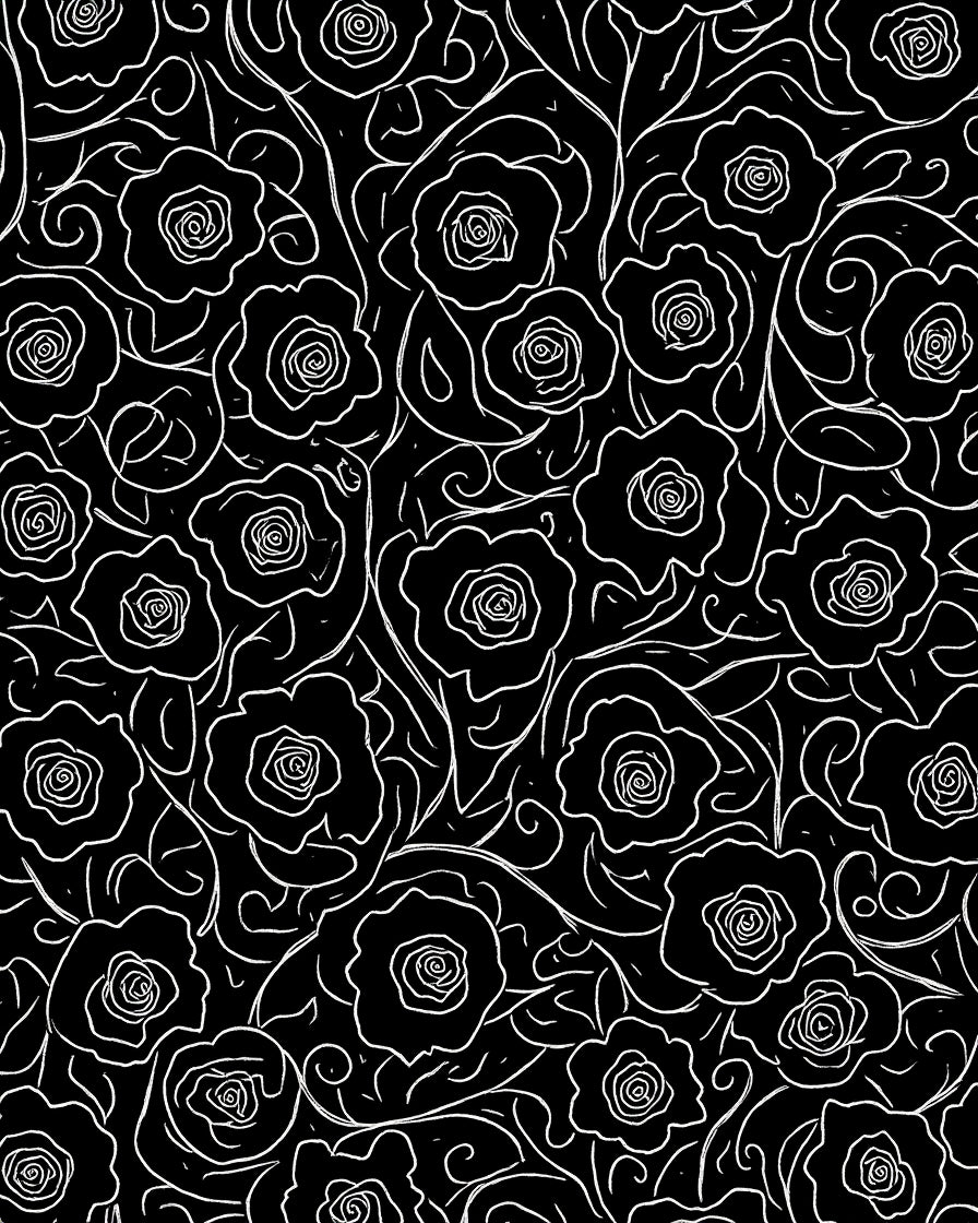 Bold Floral Outline Black White Design Rug