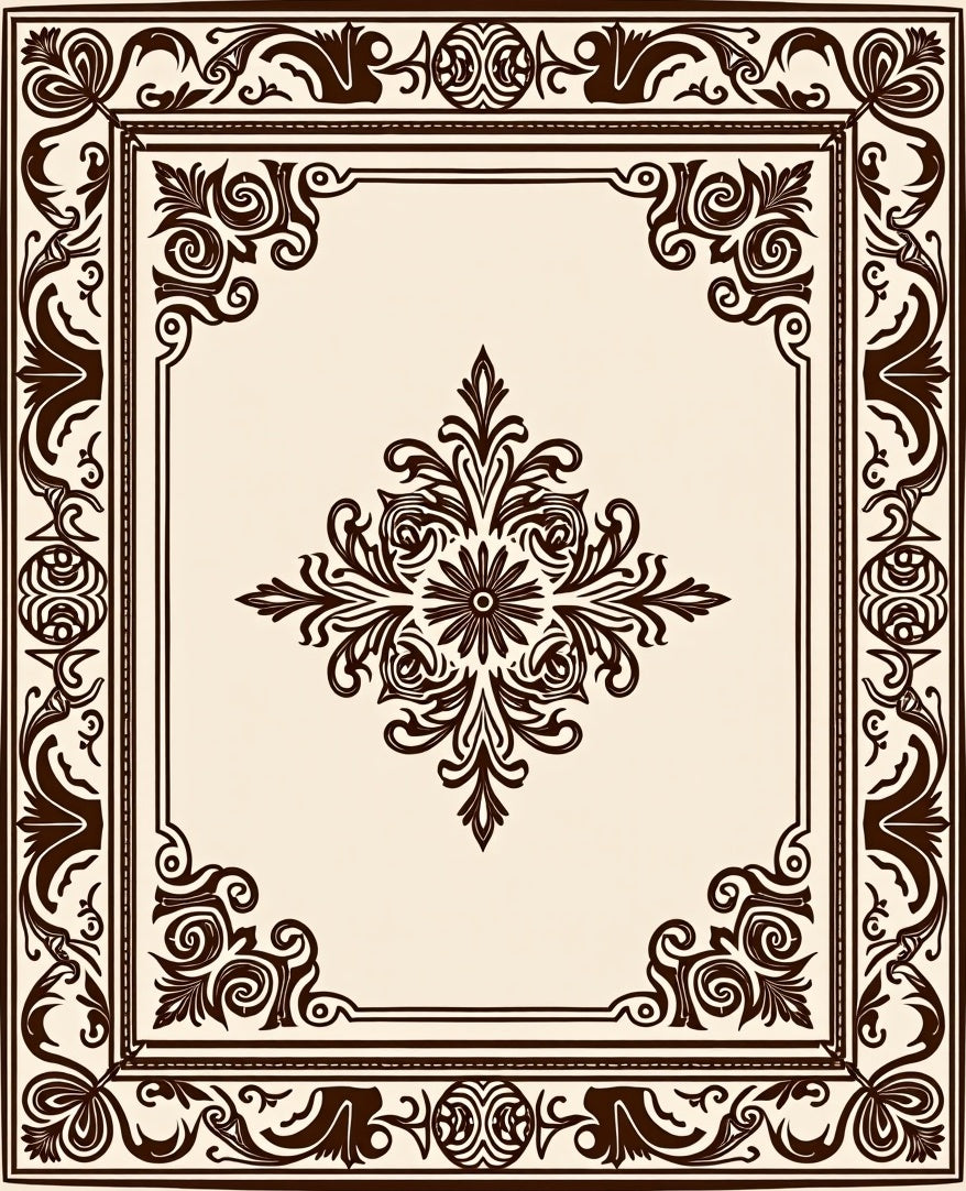 Ornate Floral Damask Scroll Pattern Rug