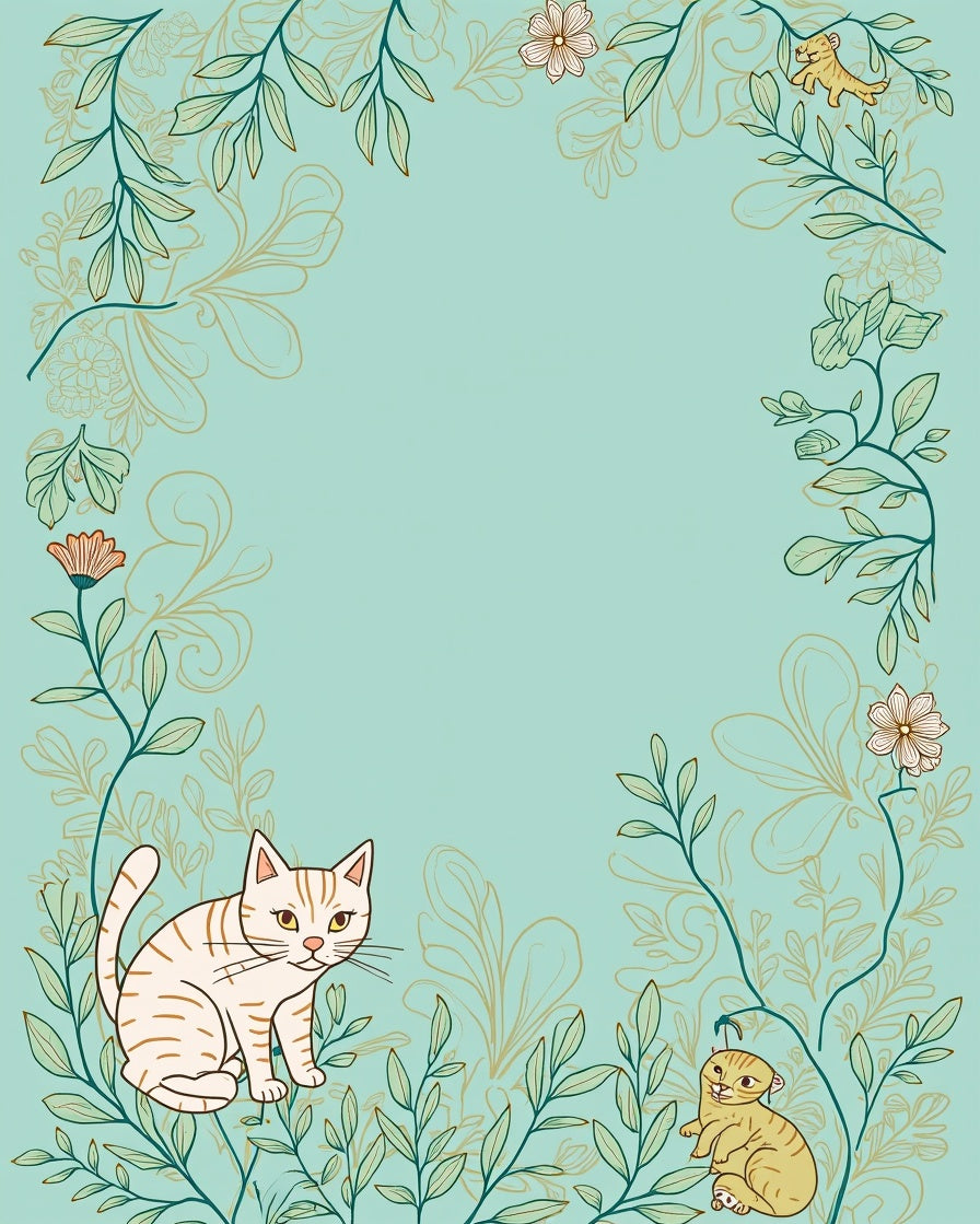 Whimsical Cats And Floral Vines Rug