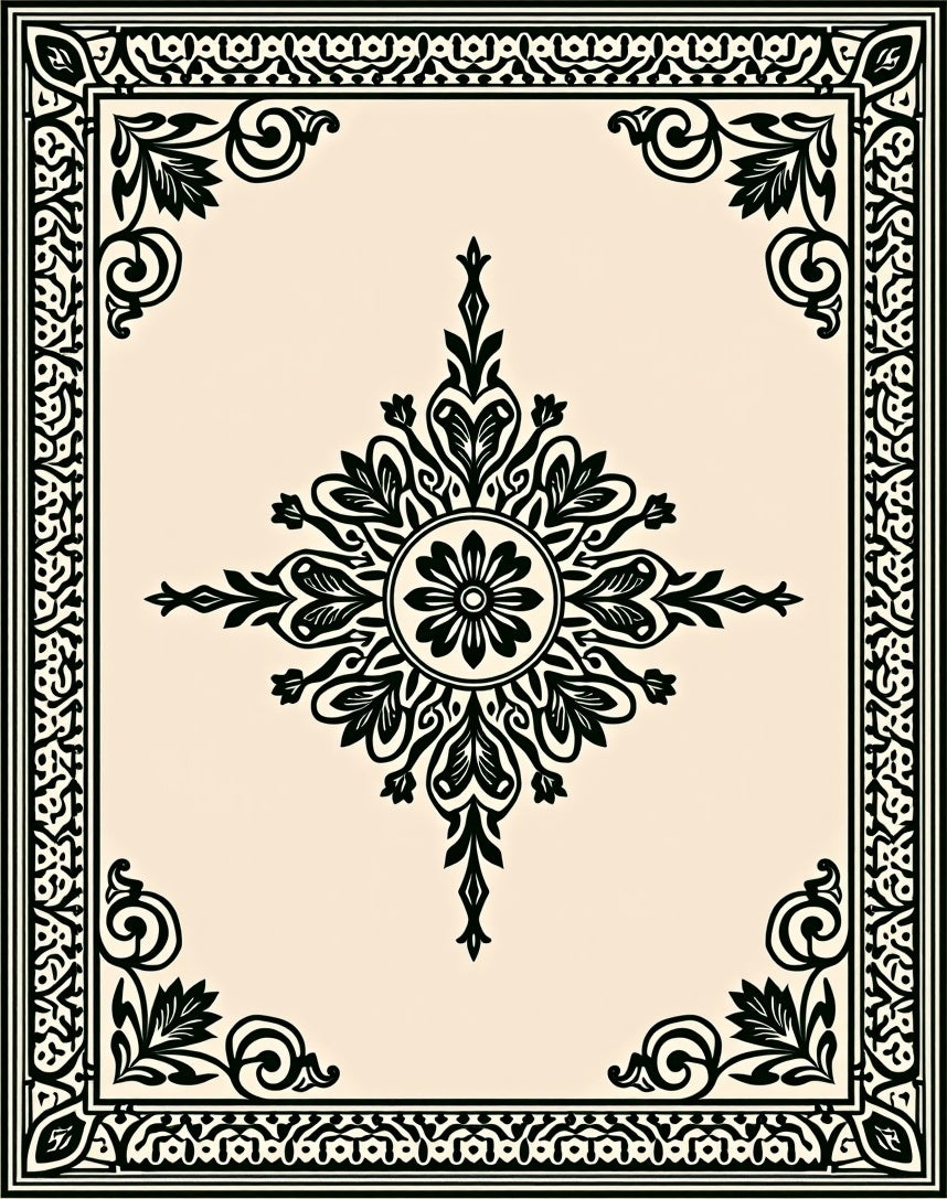Ornate Floral Medallion Border Rug