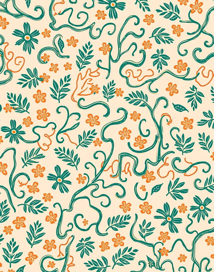 Whimsical Floral Vine Patterned Rug