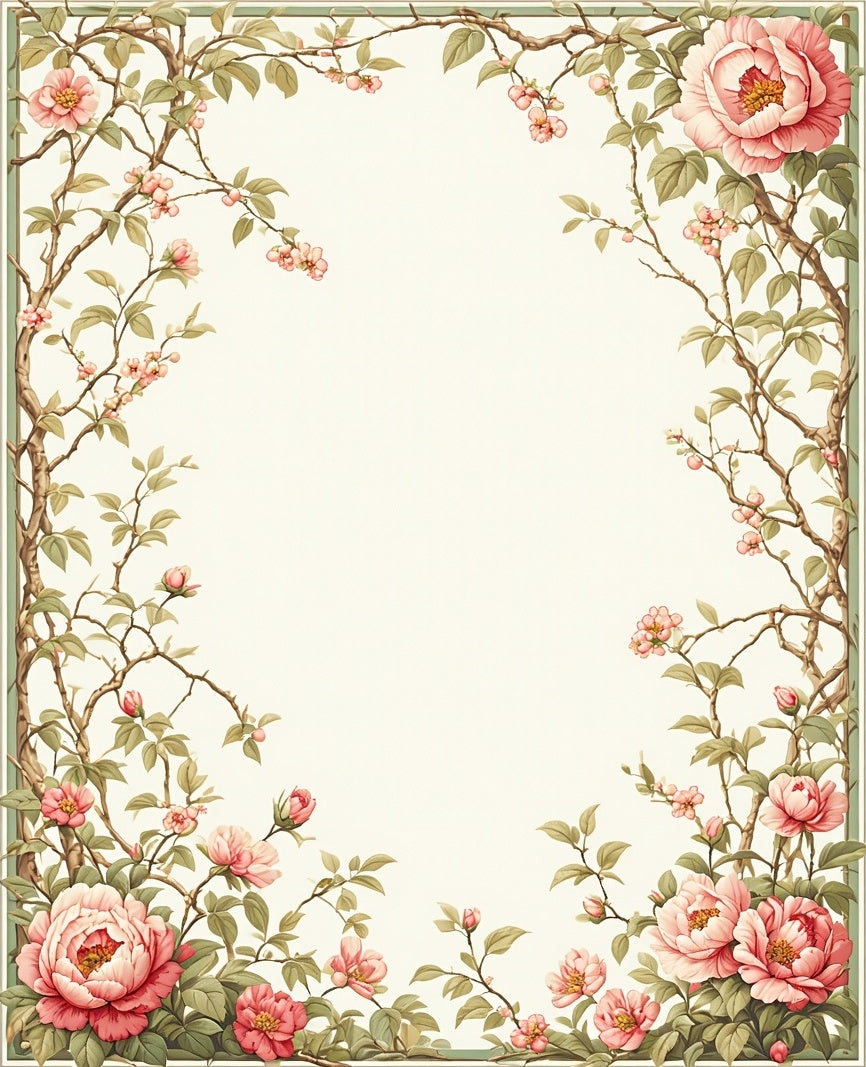 Vintage Pink Peony Branch Floral Accent Rug