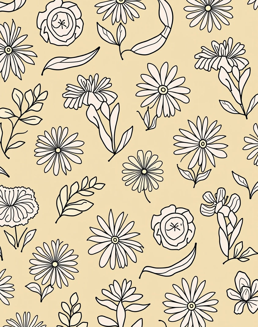 Delicate Floral Outline Pattern Design Rug
