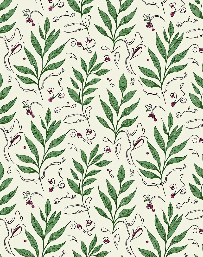 Green Leaf Vine And Swirl Pattern Rug