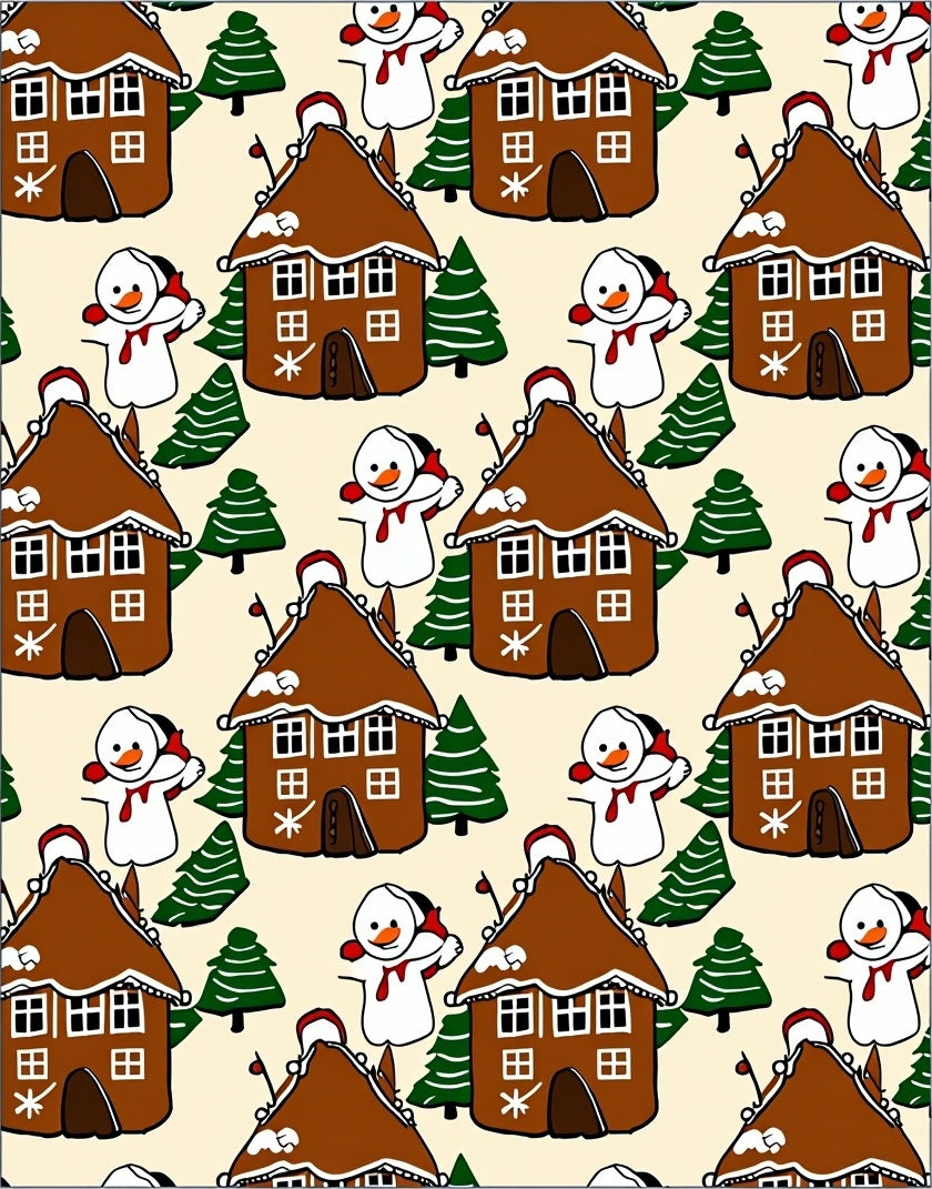 Gingerbread Houses and Snowmen Christmas Throw Rug