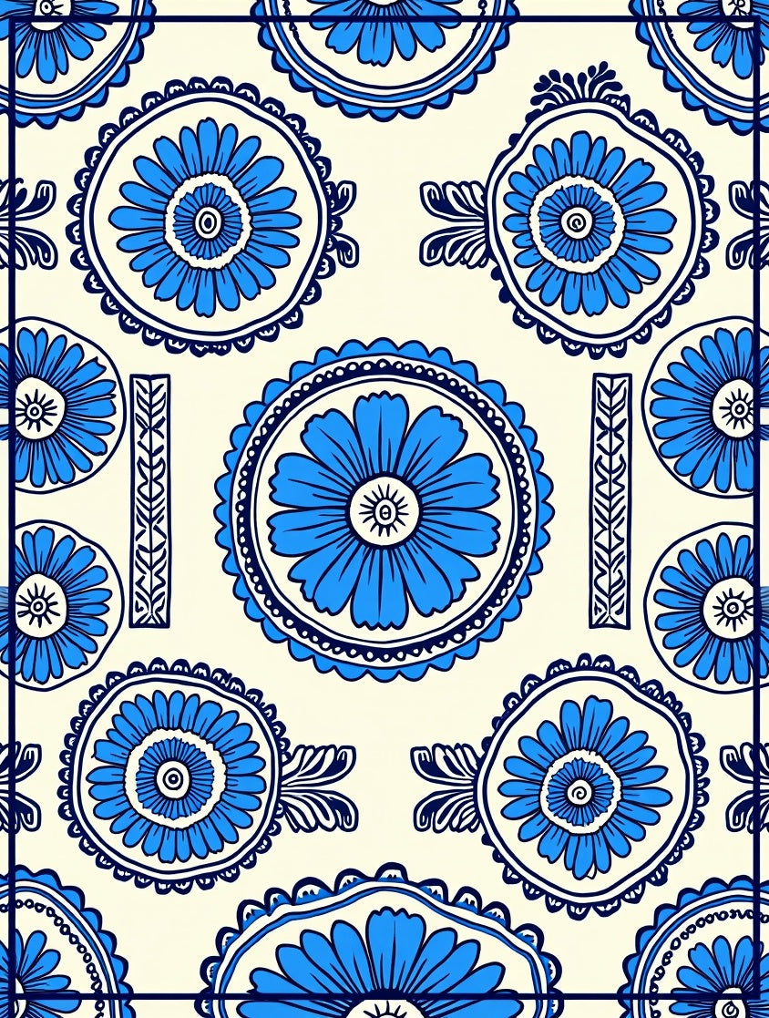 Blue Floral Medallion Pattern Rug