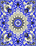 Bold Blue Black Floral Mandala Design Rug