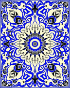 Bold Blue Black Floral Mandala Design Rug