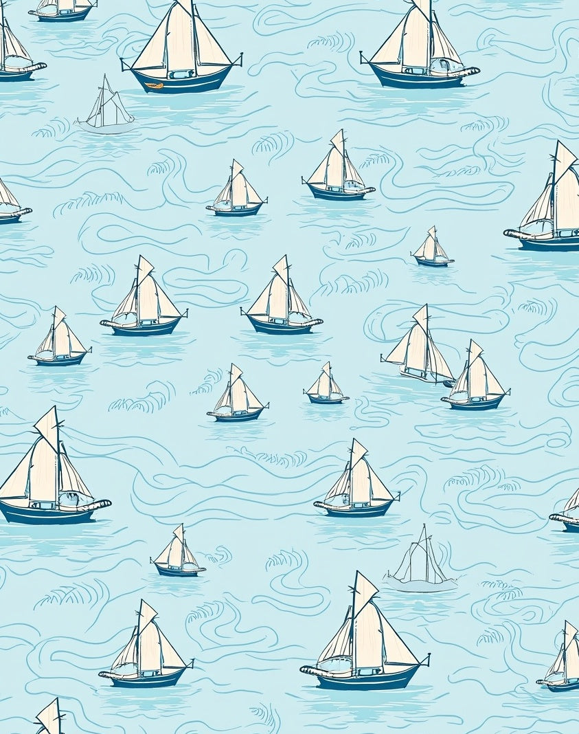 Sailboat Pattern Nautical Blue Water Rug
