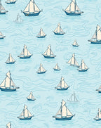Sailboat Pattern Nautical Blue Water Rug