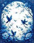 Bluebirds Peony Blossom Scenic Design Rug