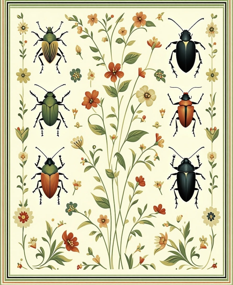 Nature Inspired Beetle Floral Art Rug