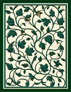 Dark Green Floral Swirl Pattern Rug