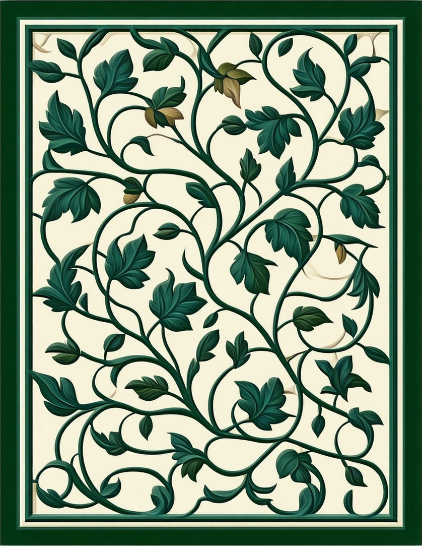 Dark Green Floral Swirl Pattern Rug
