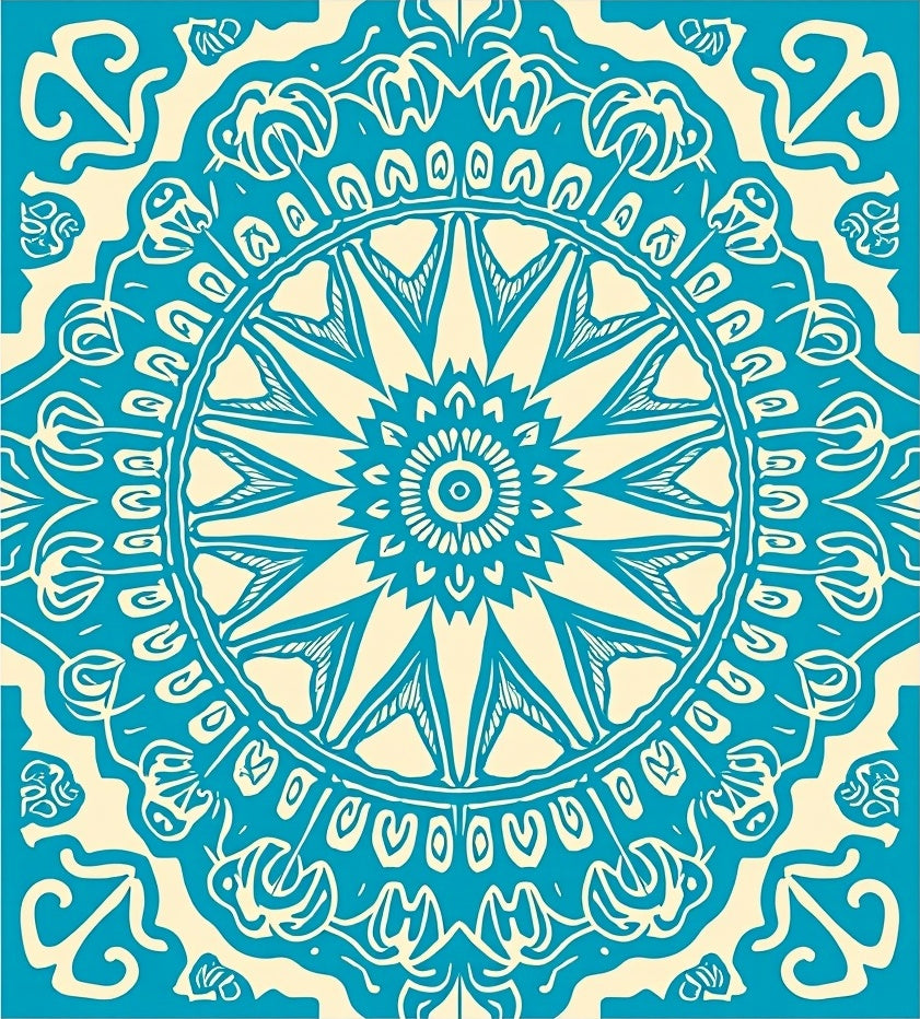 Teal Cream Intricate Mandala Pattern Rug