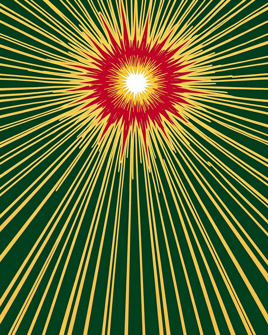 Radiant Sunburst Red Yellow Green Rug
