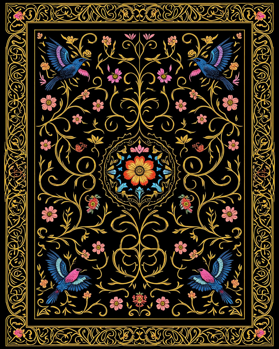 Ornate Floral Bird Exotic Design Rug
