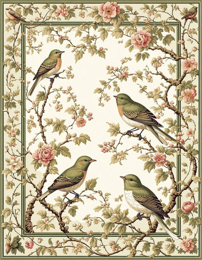 Vintage Birds and Blossoms Design Rug