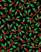 Black Crimson Holly Berry Foliage Rug