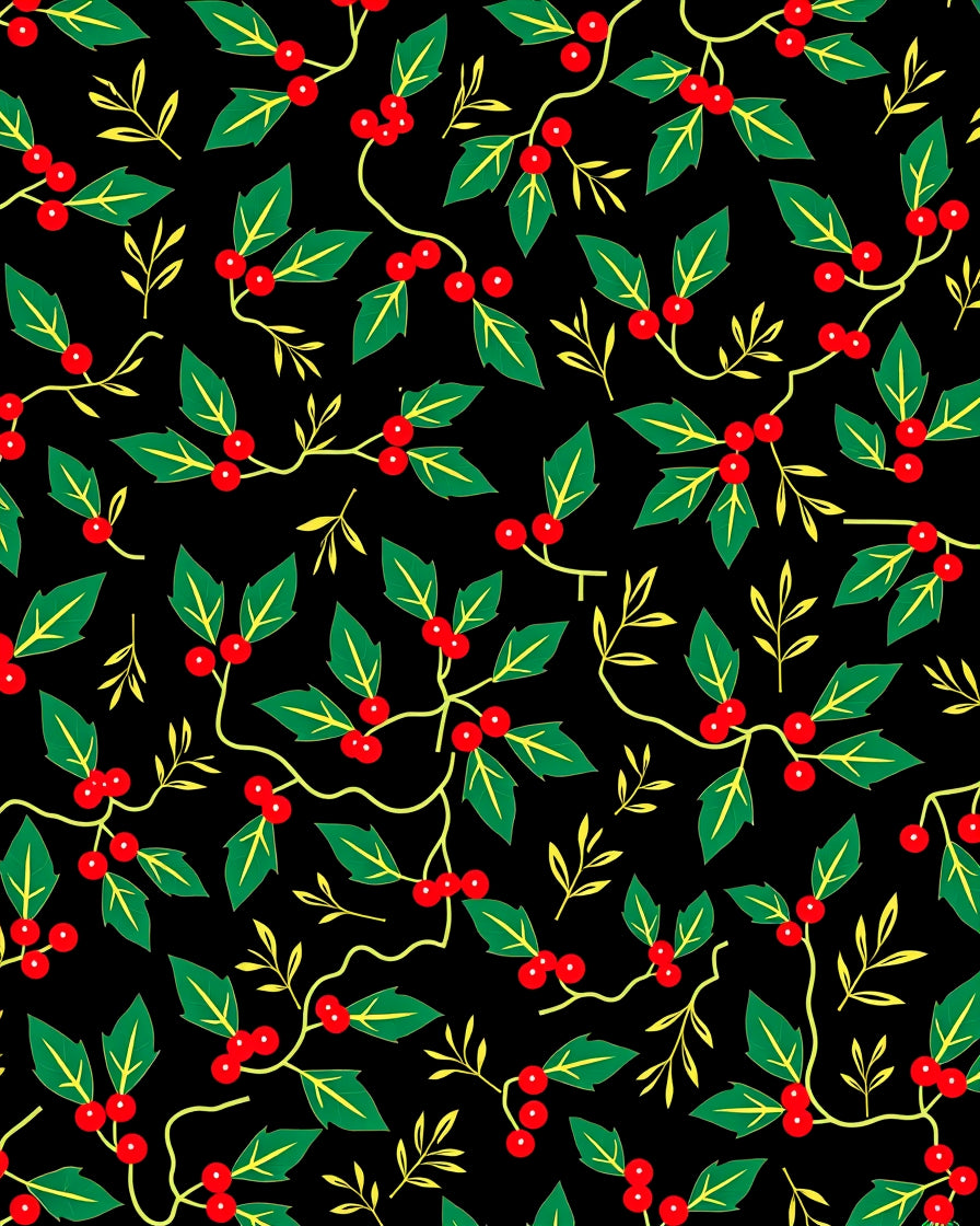Black Crimson Holly Berry Foliage Rug