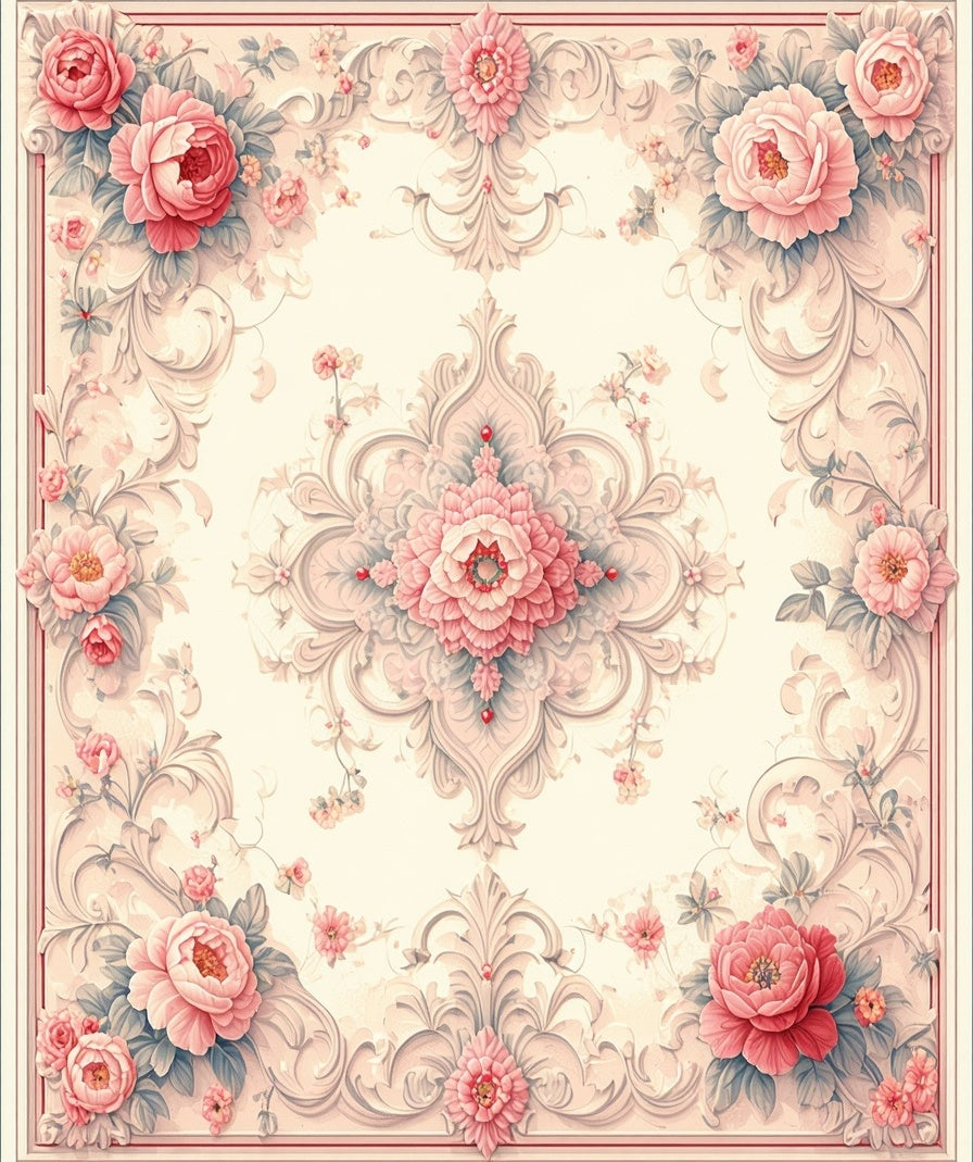 Elegant Floral Rococo Pattern Rug