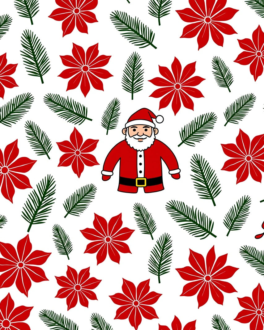 Cheerful Santa Claus Poinsettia Branches Rug