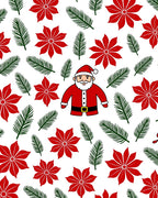 Cheerful Santa Claus Poinsettia Branches Rug