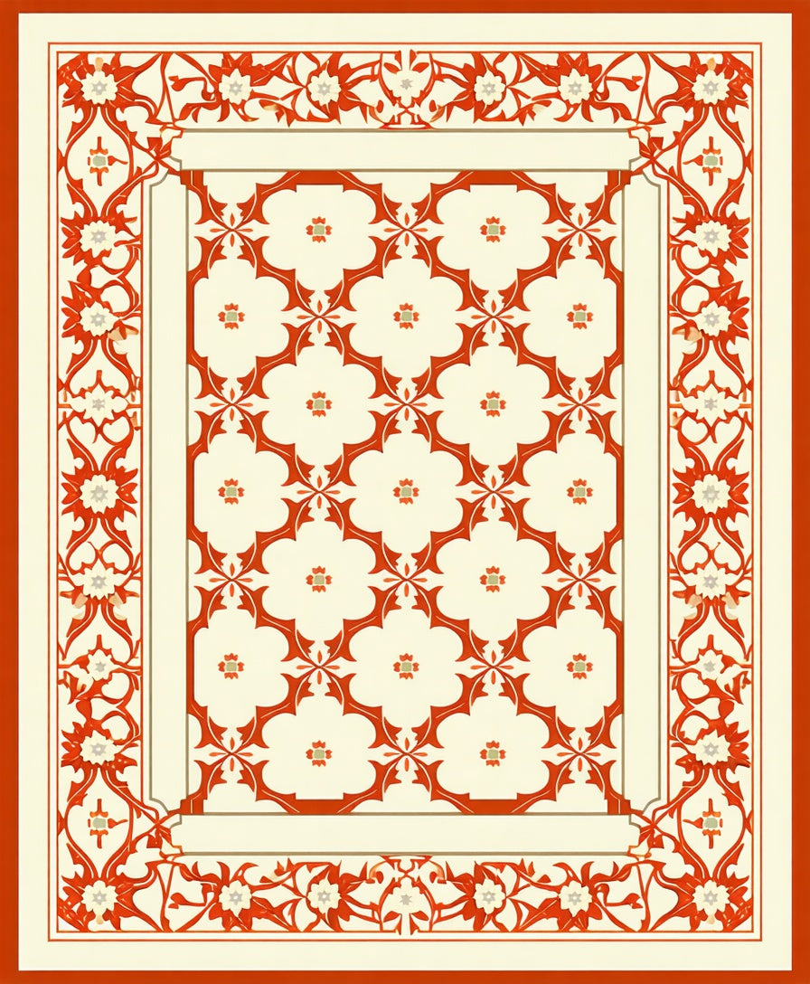 Classic Floral Vine Border Pattern Rug