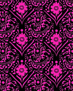 Vibrant Pink Floral Damask Pattern Rug