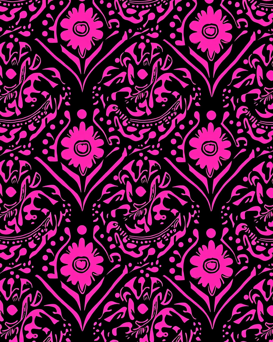 Vibrant Pink Floral Damask Pattern Rug
