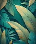 Emerald Green Tropical Leaf Pattern Rug