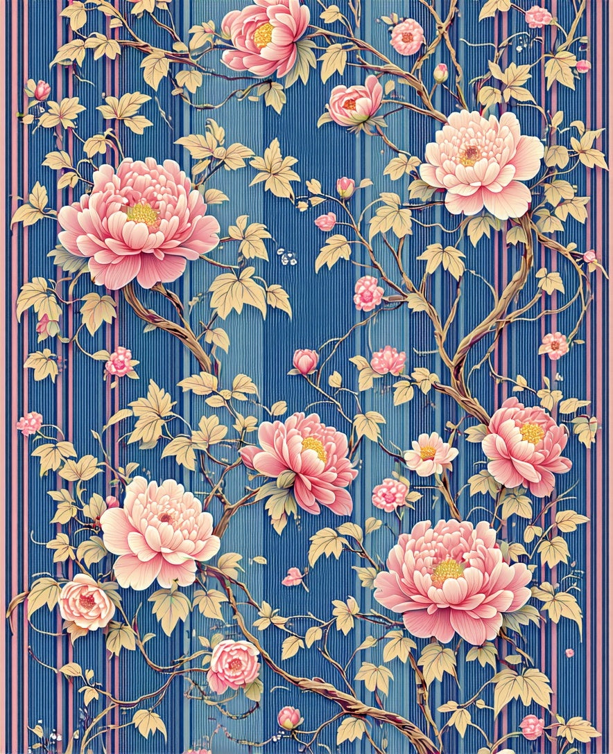 Pink Peony Floral Vine Pattern Rug