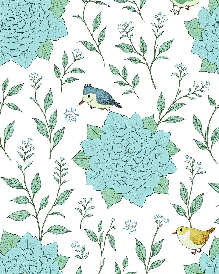 Turquoise Floral And Bird Pattern Rug
