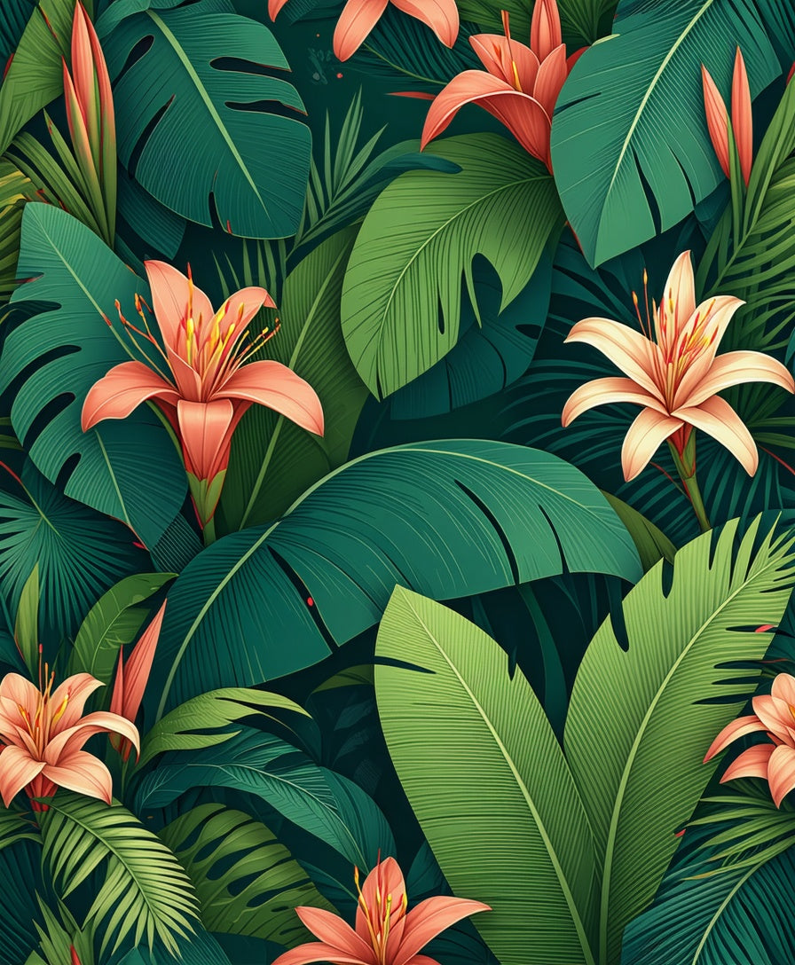 Lush Tropical Floral Leafy Design Rug
