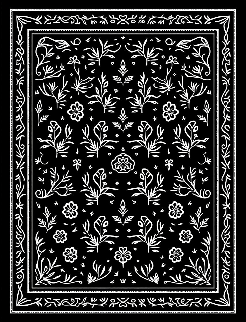 White Outline Botanical Garden Rug