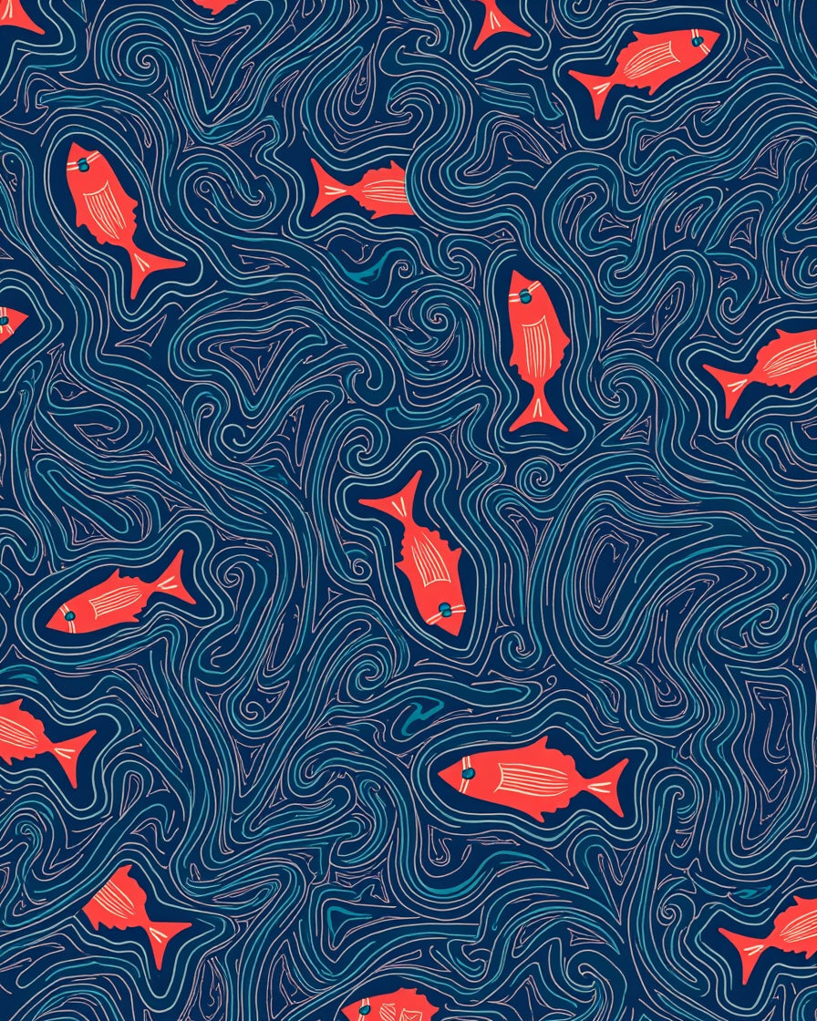 Coral Fish With Wavy Aquamarine Flow Rug