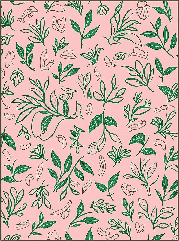 Pink Green Botanical Sketch Pattern Rug