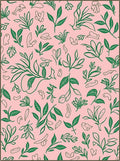Pink Green Botanical Sketch Pattern Rug