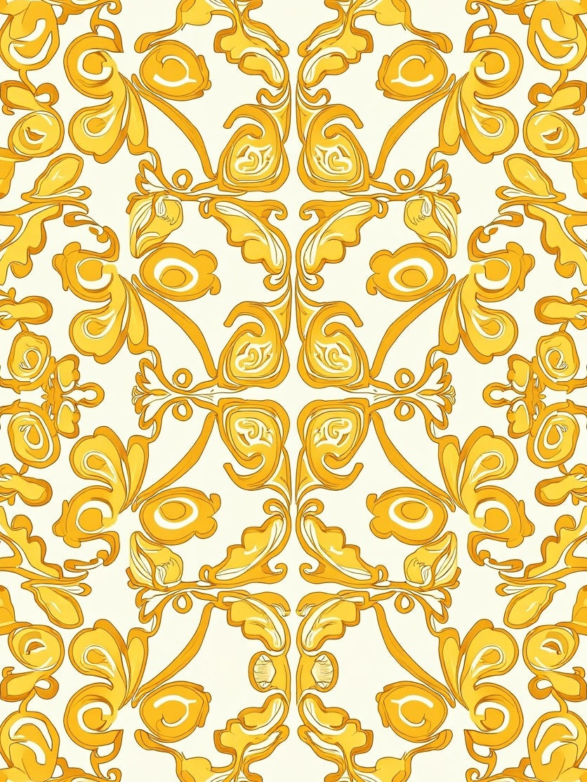 Regal Gold Swirl Floral Pattern Rug
