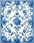 Blue Floral Porcelain Style Pattern Rug