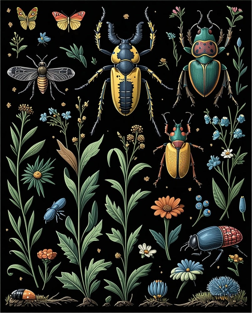 Insects Botanical Garden Print Rug
