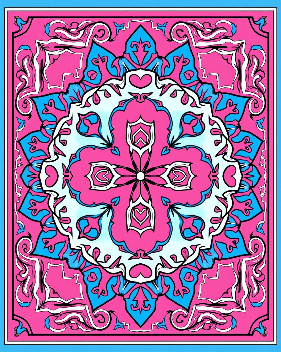 Vivid Pink Blue Kaleidoscope Pattern Rug