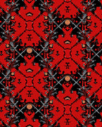 Intricate Red Black Floral Pattern Rug