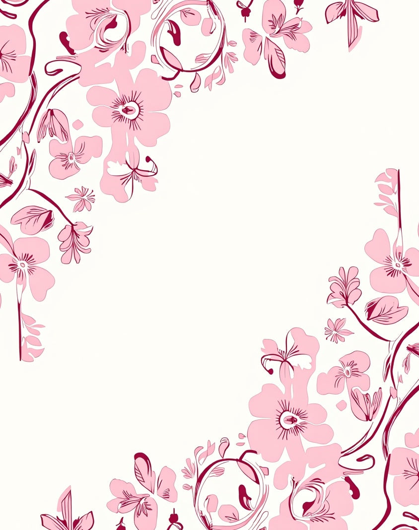 Whimsical Pink Floral Vine Pattern Rug