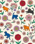 Whimsical Floral Cat Pattern Design Rug