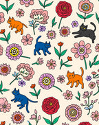 Whimsical Floral Cat Pattern Design Rug